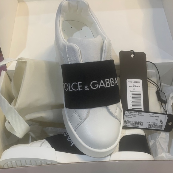 Dolce Gabbana White Sneakers with Black Strap - Main Image